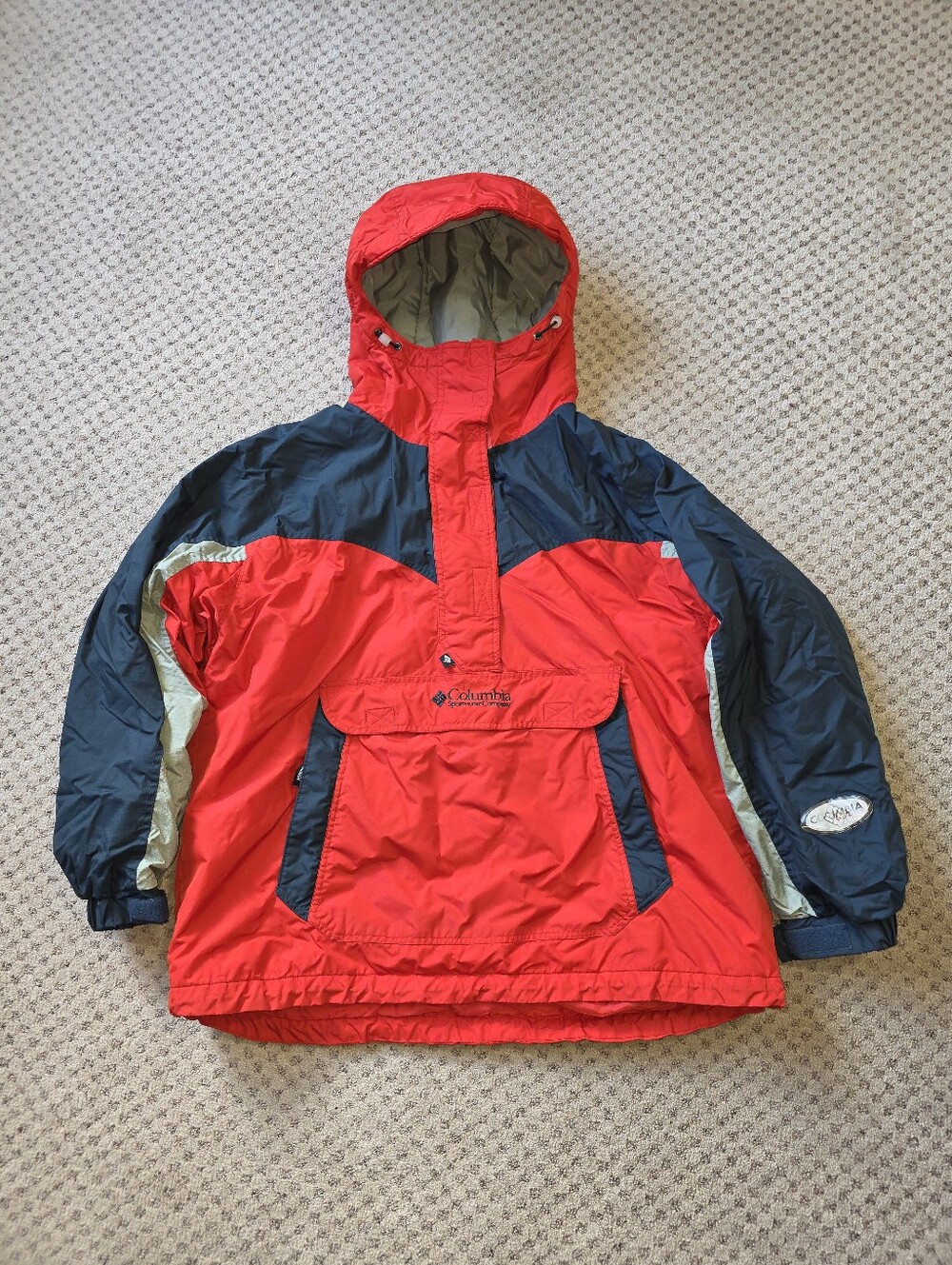 Vintage Columbia Red, Grey And Navy Hooded Anorak Jacket